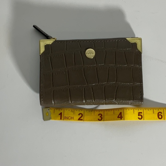 LODIS Brown Crocs Leather Bifold Sm Wallet Gold Hardware, 8 Card Slots Zip Area - Picture 15 of 16